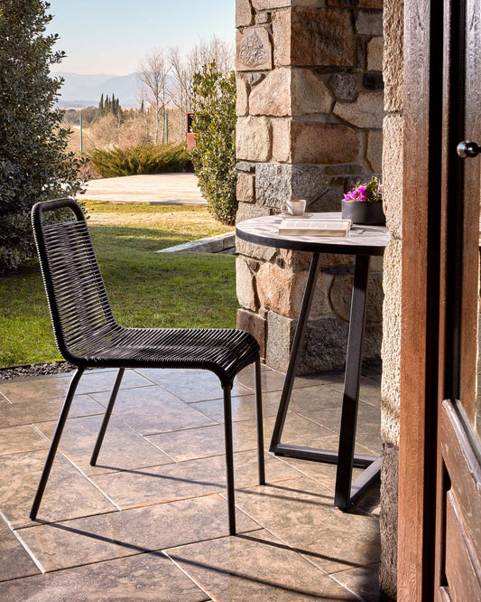 Lambton stackable chair in black rope and steel with black finish