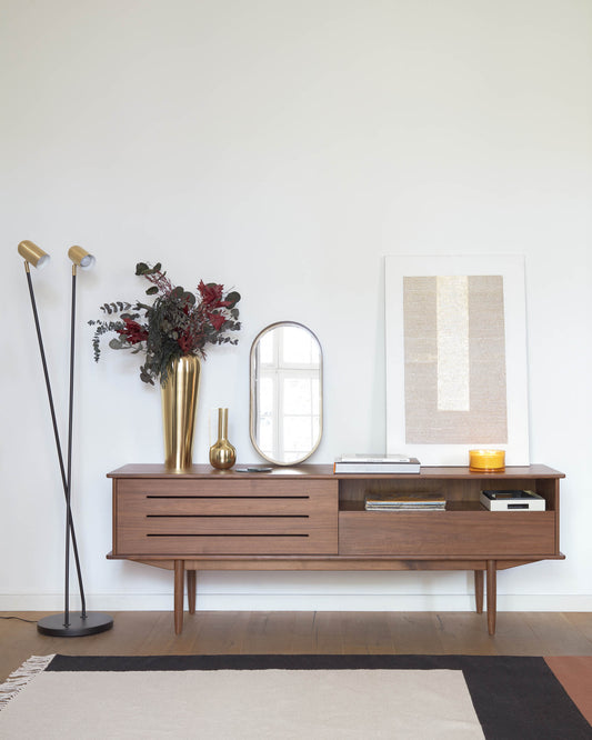 Podna lampa Clemence od crnog metala sa abažurima sa zlatnim završnim slojem