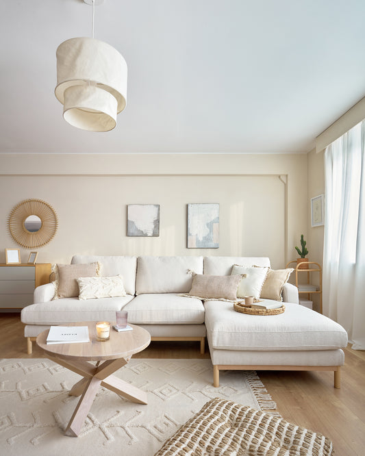 Mihaela trosed sa ležaljkom za desnu ruku u belom mikro bukleu, 264 cm FSC Mik Credit