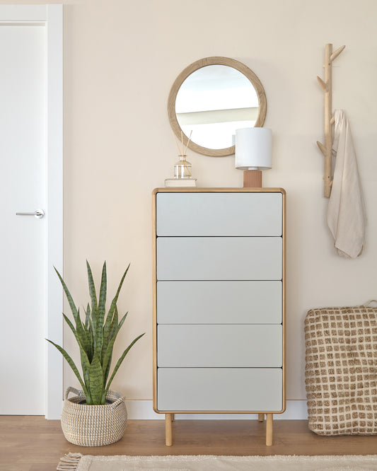 Anielle komoda od punog i jasenovog furnira sa pet fioka 60 x 117 cm