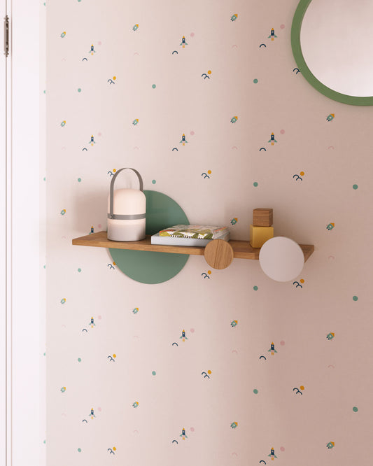 Diti polica od punog prirodnog bora i belog i tirkiznog medijapana 60 x 26 cm