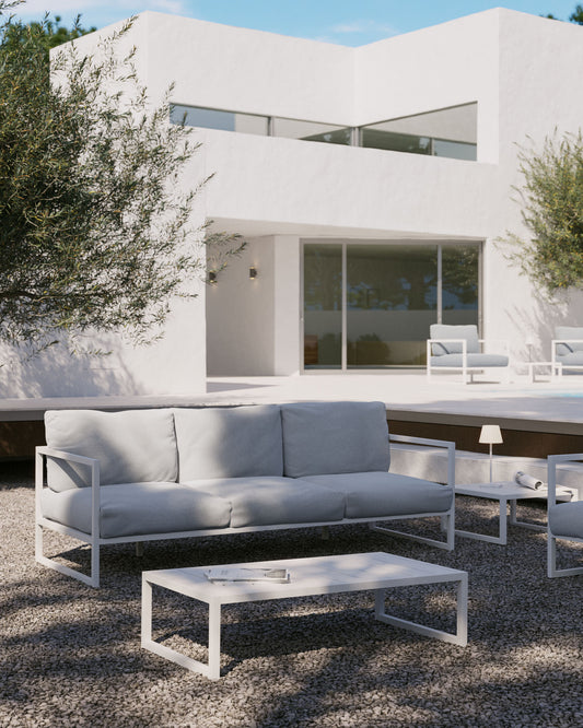 Comova 100% spoljašnja trosedna sofa u beloj boji sa strukturom od belog aluminijuma, 222 cm