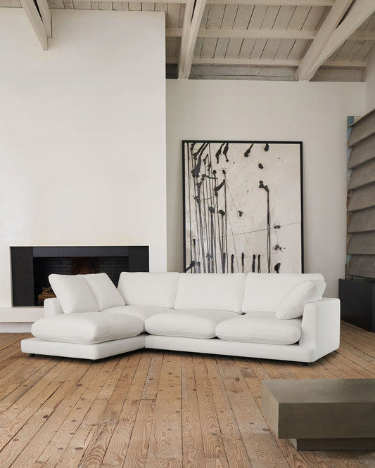 Gala 4-seater sofa with left chaise longue in white chenille FSC Mix Credit 300cm