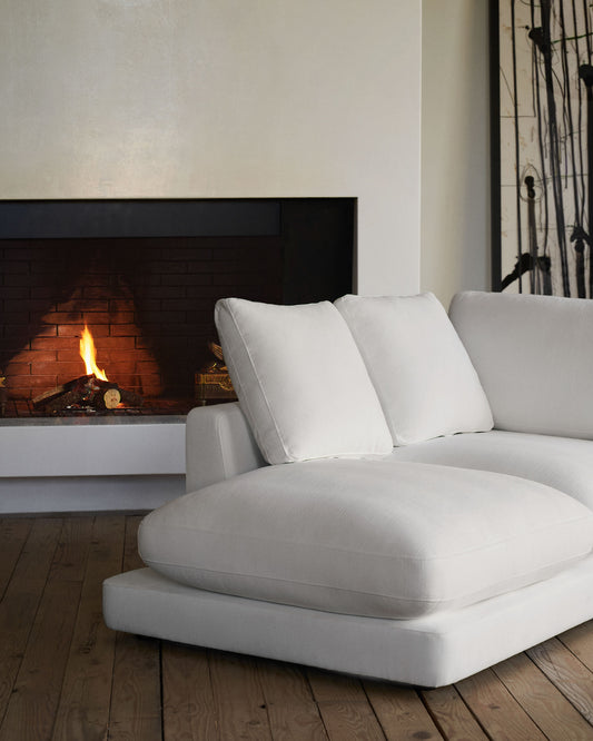Gala 4-seater sofa with left chaise longue in white chenille FSC Mix Credit 300cm