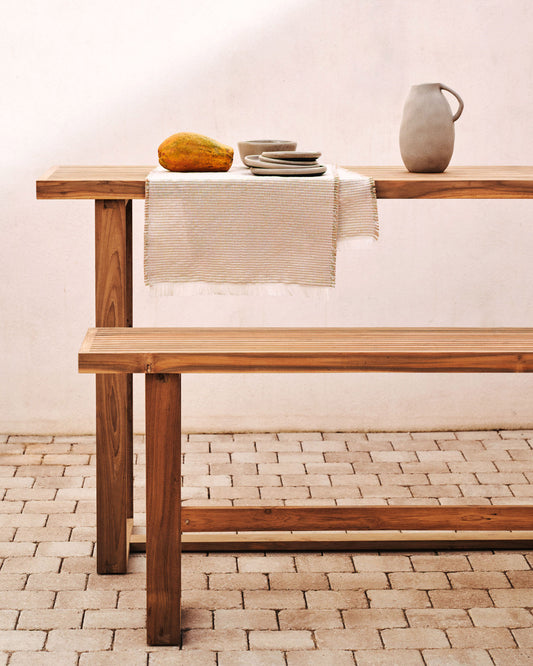 Canadell 100% outdoor tall bench in solid recycled teak wood, 130 cm