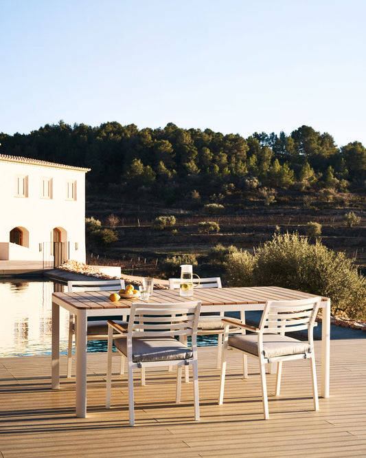 Bona stol od aluminijuma i čvrste tikovine, 100% pogodan za spoljašnju upotrebu sa belom završnom obradom, 160 x 90 cm