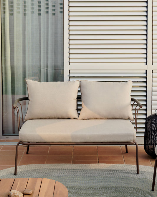 Salguer sofa od zelenog gajtana i čelika sa braon farbanom završnom obradom, 134 cm