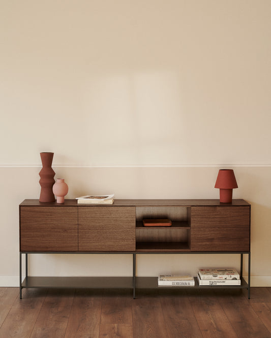 Vedrana 3 door sideboard in walnut veneer with steel legs, 195 x 80 cm