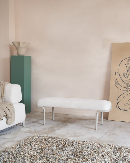 Compo klupa od bež ženila i bež metalne konstrukcije, 130 cm