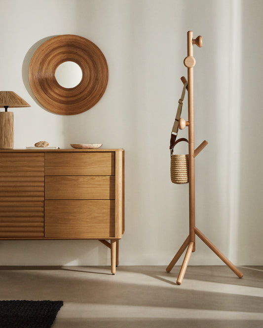 Nadue stalak za kapute od masivnog bukovog drveta sa prirodnom završnom obradom 170 cm