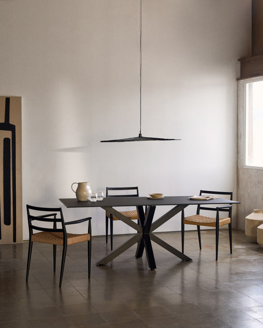 Argo sto sa crnim staklom i crnim čeličnim nogama 200 x 100 cm