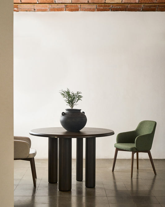 Okrugli sto Mailen od furnira jasenovog drveta sa tamnom završnom obradom, Ø 120 cm