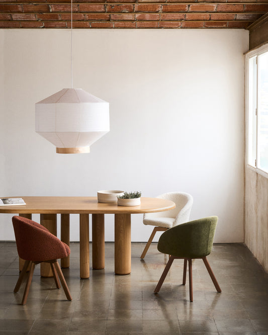 Hila abažur za plafonsku lampu od belog papira sa furnirom od prirodnog drveta, Ø 80 cm