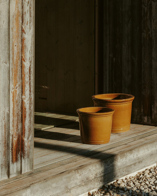 Presili set od 2 keramičke sadilice sa glaziranom završnom obradom senfa Ø 37 / 47 cm