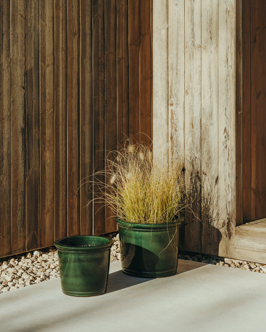 Presili set od 2 keramičke sadilice sa glaziranom zelenom završnom obradom Ø 37 / 47 cm