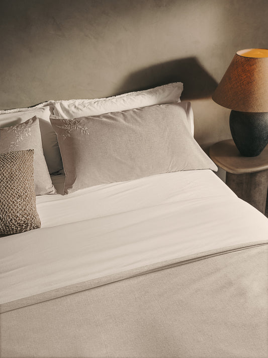 Sotela set popluna i jastučnice sa vezenim prugama 100% perkal pamuk, bež, krevet 90 cm