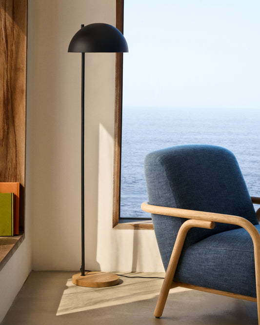 Podna lampa od drveta i metala Catlar jasena u crnoj boji