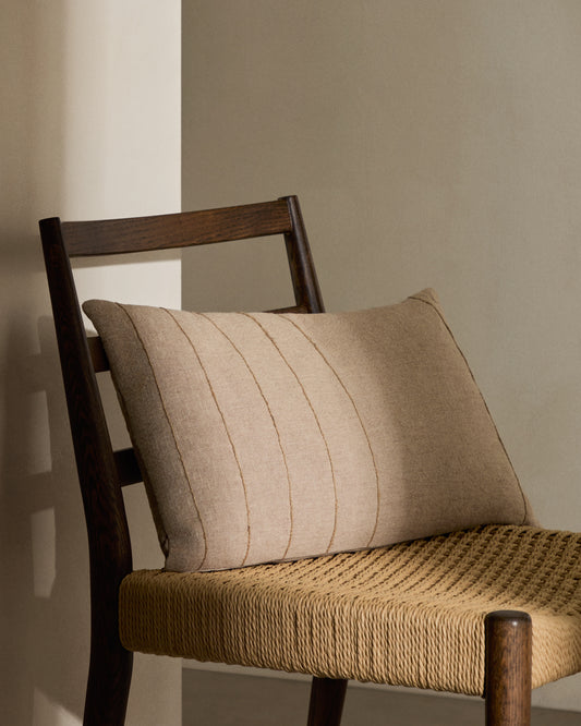 Sayema navlaka za jastuk od bež pamuka i vezenje prirodne jute, 30 x 50 cm