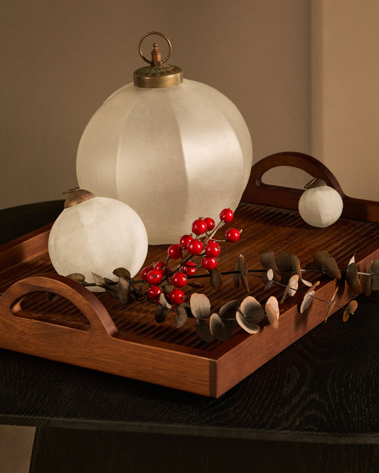 Talve set of 2 Christmas baubles made of white recycled glass, Ø 10 cm