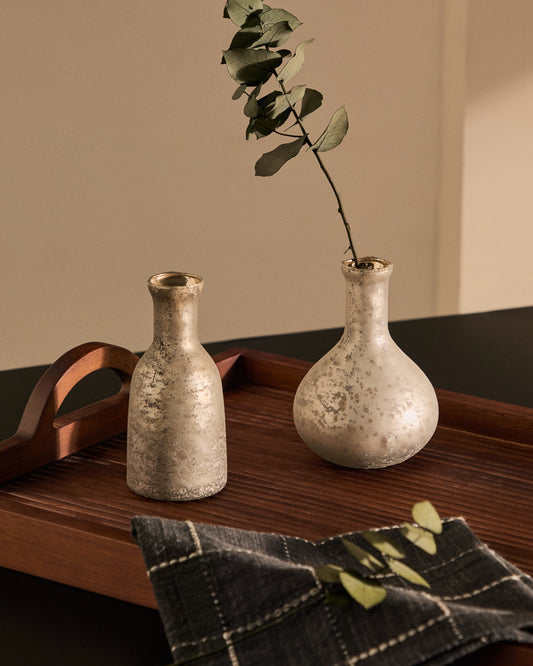 Deila set od 2 bele vaze od recikliranog stakla, 13 cm