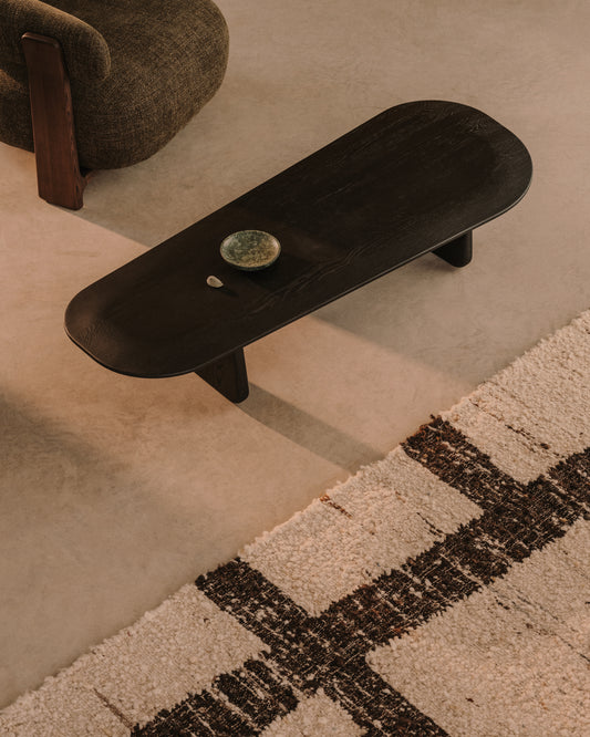 Pirita coffee table made from solid oak wood in a black finish, 147 x 65 cm FSC 100%