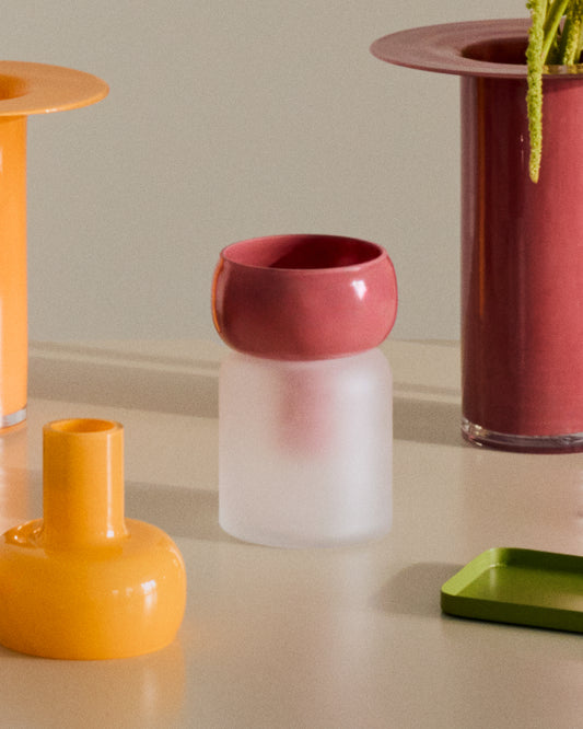 Kelse providna i roze staklena vaza, 19 cm