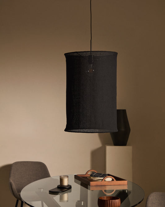 Mariela abažur za plafonsku lampu od lana u crnoj boji, Ø 40 x 60 cm