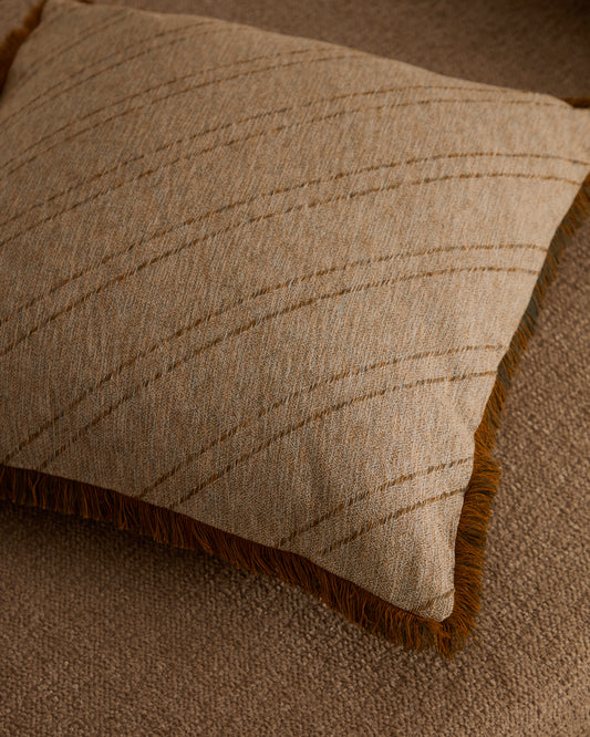 Cral bež žakard, pamučna navlaka za jastuke sa raznobojnim resama, 45 x 45 cm