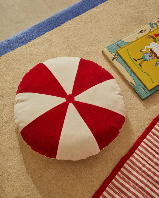 Odet beli i crveni okrugli pamučni jastuk, Ø 45 cm