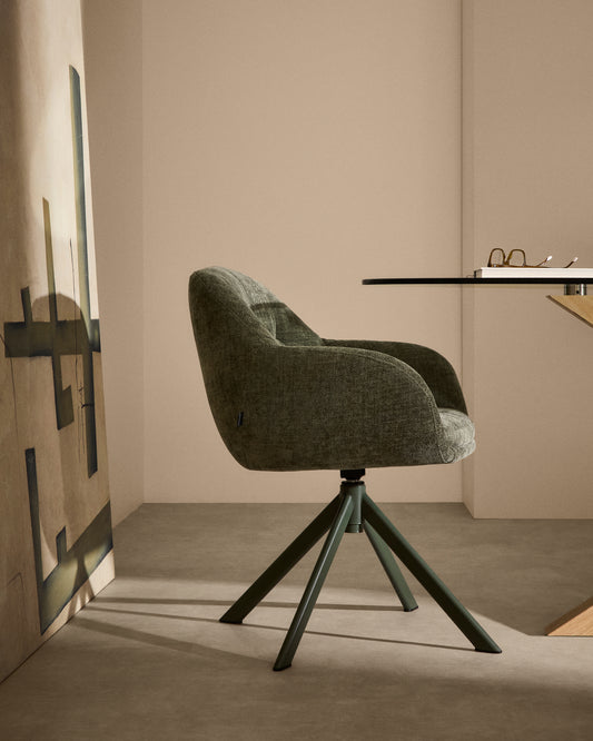 Dorina okretna stolica od zelenog ženila i čeličnih nogu u zelenoj boji