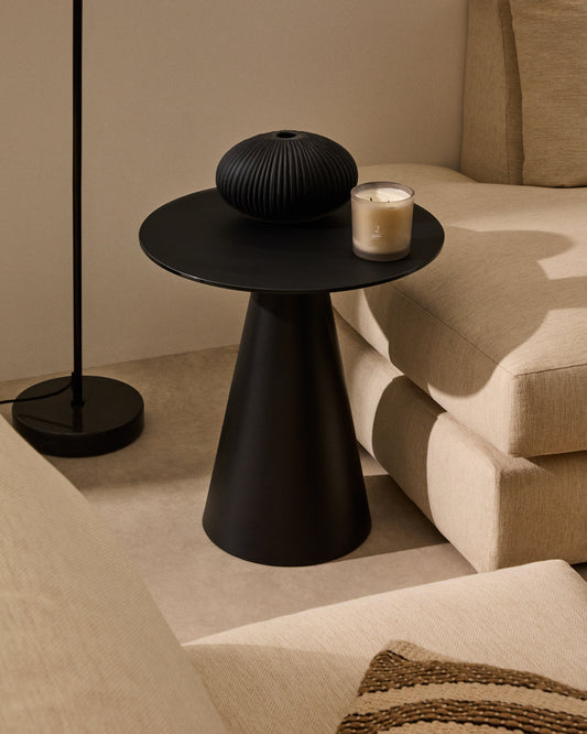 Wilshire bočni sto od kaljenog stakla i metala sa crnom završnom obradom, Ø 50 cm