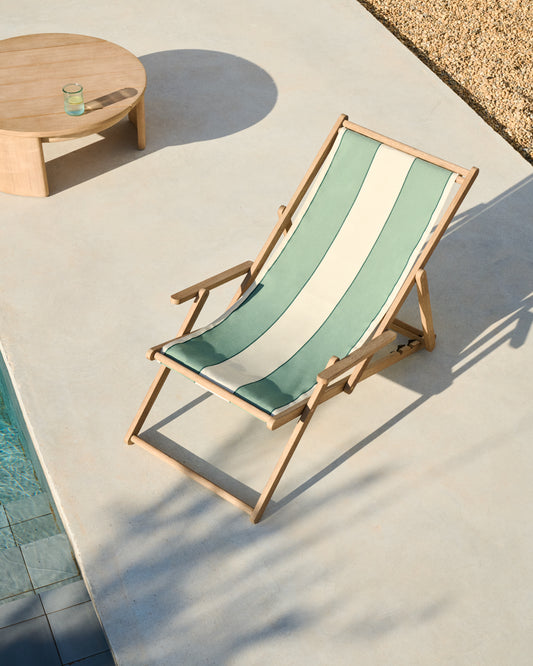 Wilara zelena i bež prugasta vanjska sklopiva ležaljka od FSC 100% punog bagremovog drveta