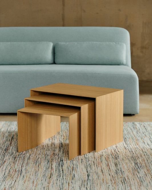 Litto set od 3 stočića od furnira hrasta koji se slažu, FSC Mix Credit, 60 x 40 / 51 x 36 / 42 x 31 cm