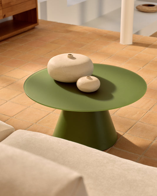 Wilshire stočić za kafu sa matiranim kaljenim staklom i mat zeleno obojenim čeličnim završetkom Ø80cm