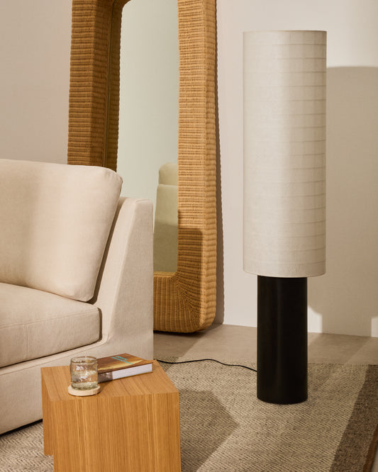 Dulan crna metalna podna lampa sa pamučnim abažurom