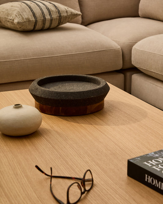 Naro centar od crnog kamena i tikovine Ø30cm