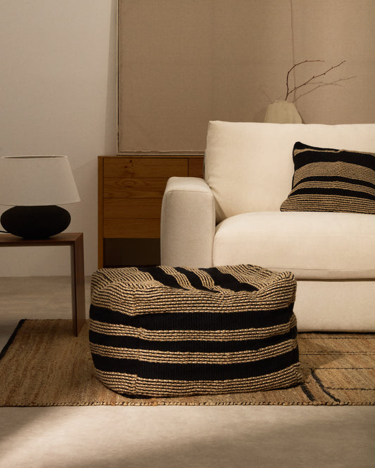 Aylin bež i crna juta vezena pamučna pufa 60 x 60 cm