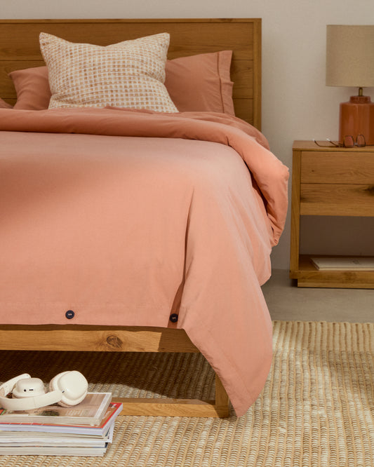 Alguema bed in oak veneer with natural finish for 90 x 190cm mattress