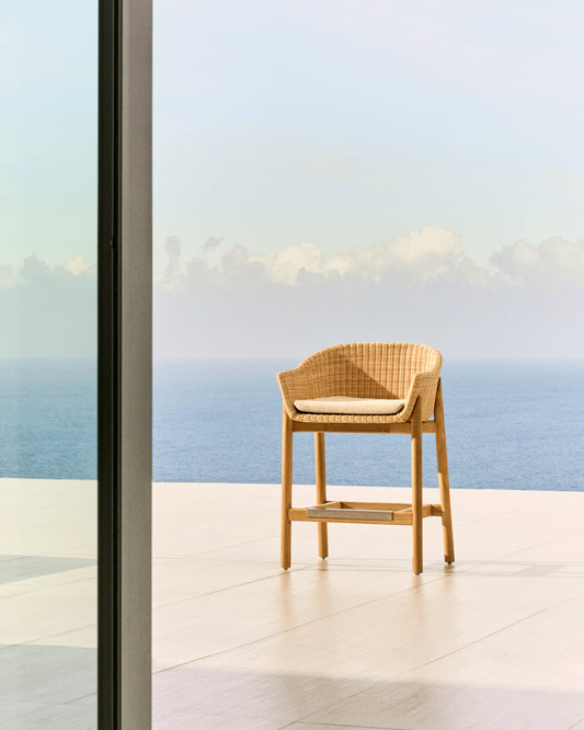 Galea stool in FSC 100% solid teak wood and synthetic rattan 65cm