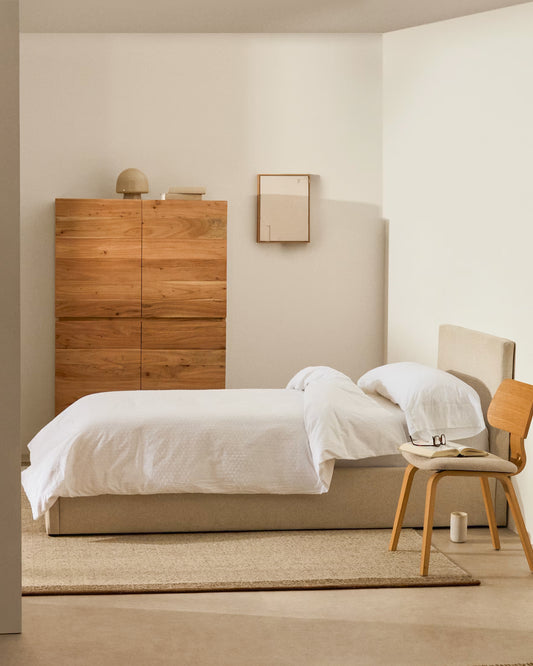 Nahiri bež krevet od šenila sa osnovom za odlaganje dušeka 90 x 200 cm