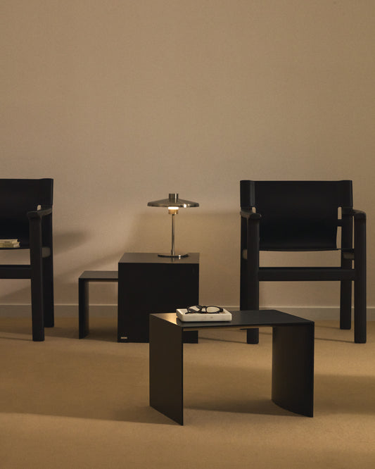 Litto set od 3 stočića koji se slažu, od crnog lakiranog MDF-a, 60 x 40 / 51 x 36 / 42 x 31 cm