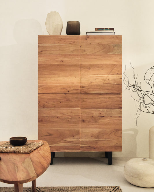 Uxue četvorosedna sideboard, 4 vrata, akacija drvo izbeljeno, crne čelične nogare, 100x155 cm