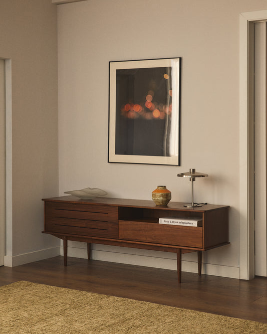 Stalak za tV sa jednim vratima i fiokama od furnira od karolin oraha, 180 x 63,5 cm