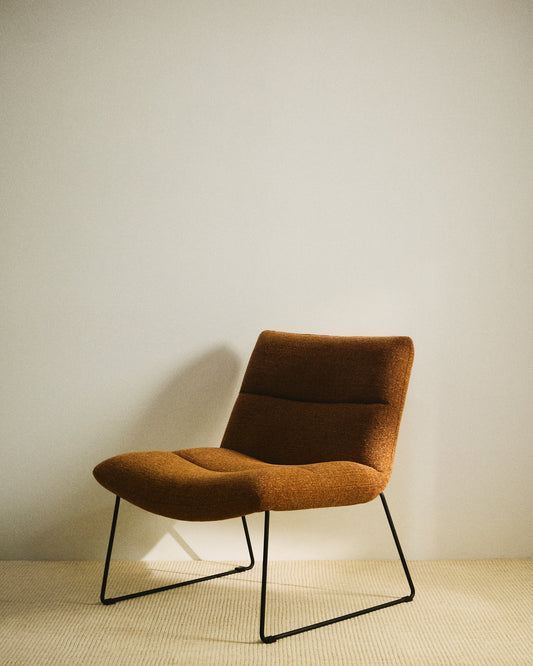 Asen terracotta chenille armchair with black steel legs FSC 100%