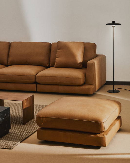Gala brown leather footrest 90 x 90cm