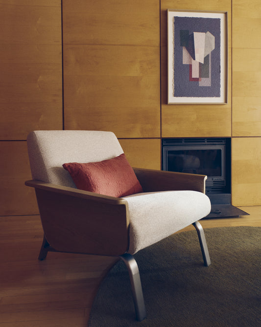 Vela pillow case in red linen jacquard with floral motif 30 x 50 cm