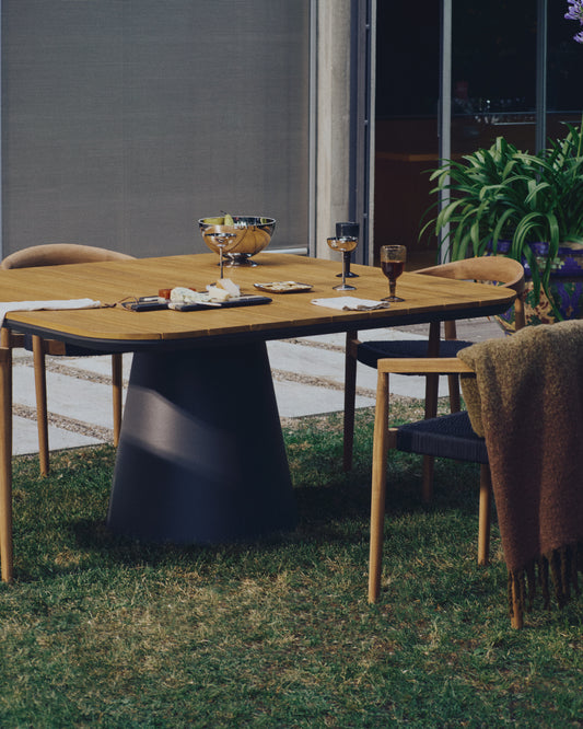 tudons spoljni sto od aluminijuma sa završnom obradom sive i tikovine, 148 x 148 cm FSC 100%