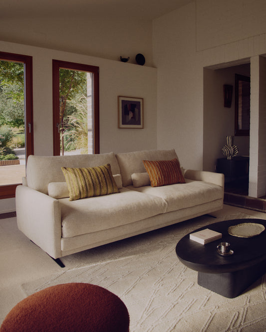 Selira beige wool carpet with embroidery 300 x 200 cm