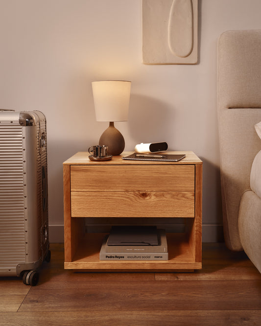 Alguema noćni ormarić od hrastovog furnira sa prirodnom završnom obradom, 60 x 50 cm