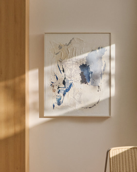 Erale ručno oslikana apstraktna slika u sivoj i plavoj boji, 80 x 100cm